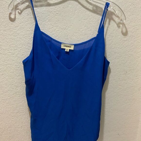 L'agence Jane Royal Blue Silk Spaghetti Strap Tank Top Size M - Picture 3 of 10